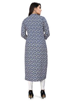 Off-white printed cotton ethnic-kurtis 3