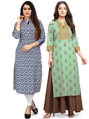 Off-white printed cotton ethnic-kurtis 1