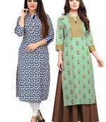 Off-white printed cotton ethnic-kurtis