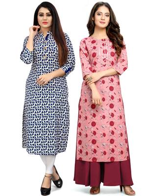 Off-white printed cotton ethnic-kurtis 1