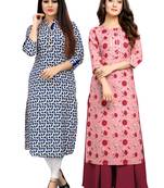 Off-white printed cotton ethnic-kurtis