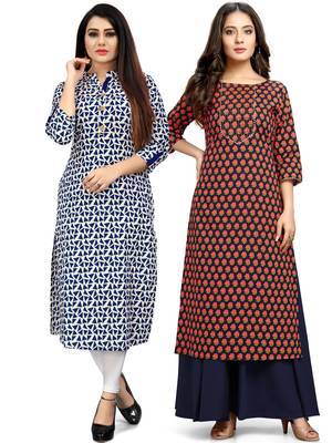 Off-white printed cotton ethnic-kurtis 1