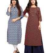 Off-white printed cotton ethnic-kurtis