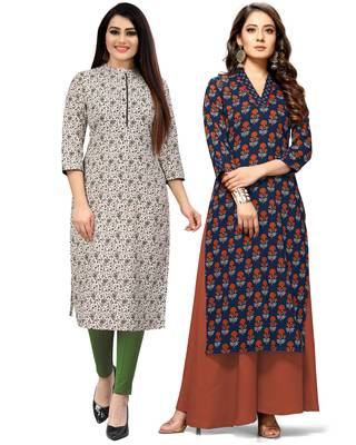 Beige printed cotton ethnic-kurtis 1