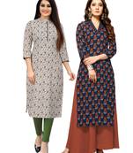 Beige printed cotton ethnic-kurtis