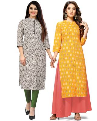 Beige printed cotton ethnic-kurtis 1