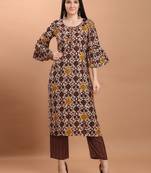 Women Maroon Chanderi Silk Printed Straight Kurta with Palazzo