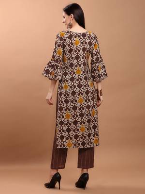 Women Maroon Chanderi Silk Printed Straight Kurta with Palazzo 3