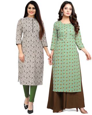 Beige printed cotton ethnic-kurtis 1