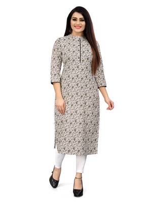 Beige printed cotton ethnic-kurtis 2