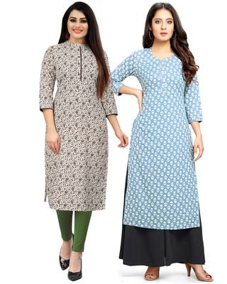 Beige printed cotton ethnic-kurtis 1