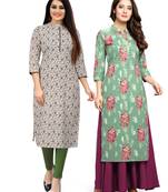 Beige printed cotton ethnic-kurtis
