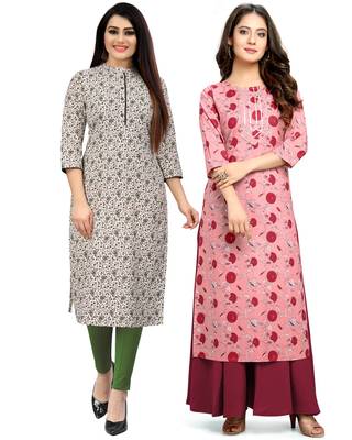 Beige printed cotton ethnic-kurtis 1