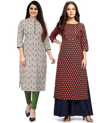 Beige printed cotton ethnic-kurtis 1