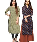 Green printed cotton ethnic-kurtis