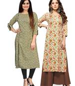 Green printed cotton ethnic-kurtis