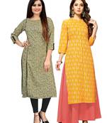 Green printed cotton ethnic-kurtis