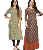 Green printed cotton ethnic-kurtis