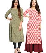 Green printed cotton ethnic-kurtis
