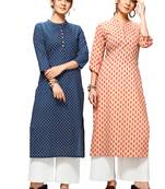Blue printed cotton ethnic-kurtis