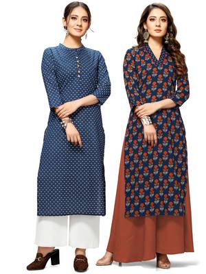 Blue printed cotton ethnic-kurtis 1