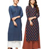 Blue printed cotton ethnic-kurtis