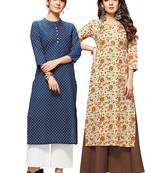 Blue printed cotton ethnic-kurtis