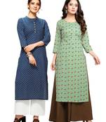 Blue printed cotton ethnic-kurtis