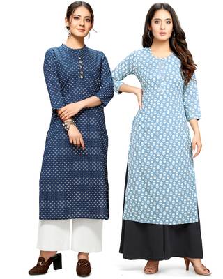 Blue printed cotton ethnic-kurtis 1