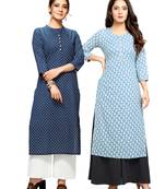 Blue printed cotton ethnic-kurtis