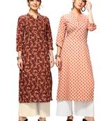 Maroon printed cotton ethnic-kurtis