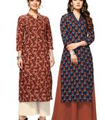 Maroon printed cotton ethnic-kurtis