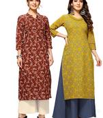 Maroon printed cotton ethnic-kurtis