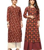 Maroon printed cotton ethnic-kurtis