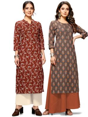 Maroon printed cotton ethnic-kurtis 1