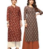 Maroon printed cotton ethnic-kurtis