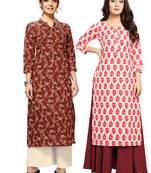 Maroon printed cotton ethnic-kurtis