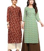 Maroon printed cotton ethnic-kurtis