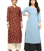 Maroon printed cotton ethnic-kurtis