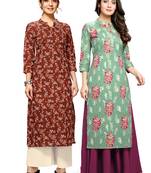 Maroon printed cotton ethnic-kurtis