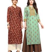 Maroon printed cotton ethnic-kurtis
