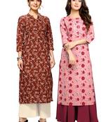 Maroon printed cotton ethnic-kurtis