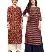 Maroon printed cotton ethnic-kurtis