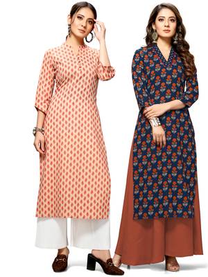 Beige printed cotton ethnic-kurtis 1
