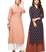 Beige printed cotton ethnic-kurtis
