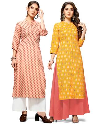 Beige printed cotton ethnic-kurtis 1