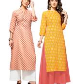 Beige printed cotton ethnic-kurtis