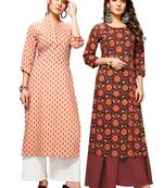Beige printed cotton ethnic-kurtis