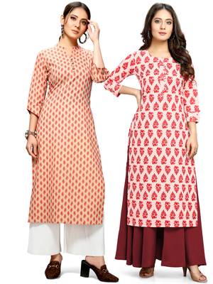 Beige printed cotton ethnic-kurtis 1