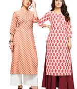 Beige printed cotton ethnic-kurtis